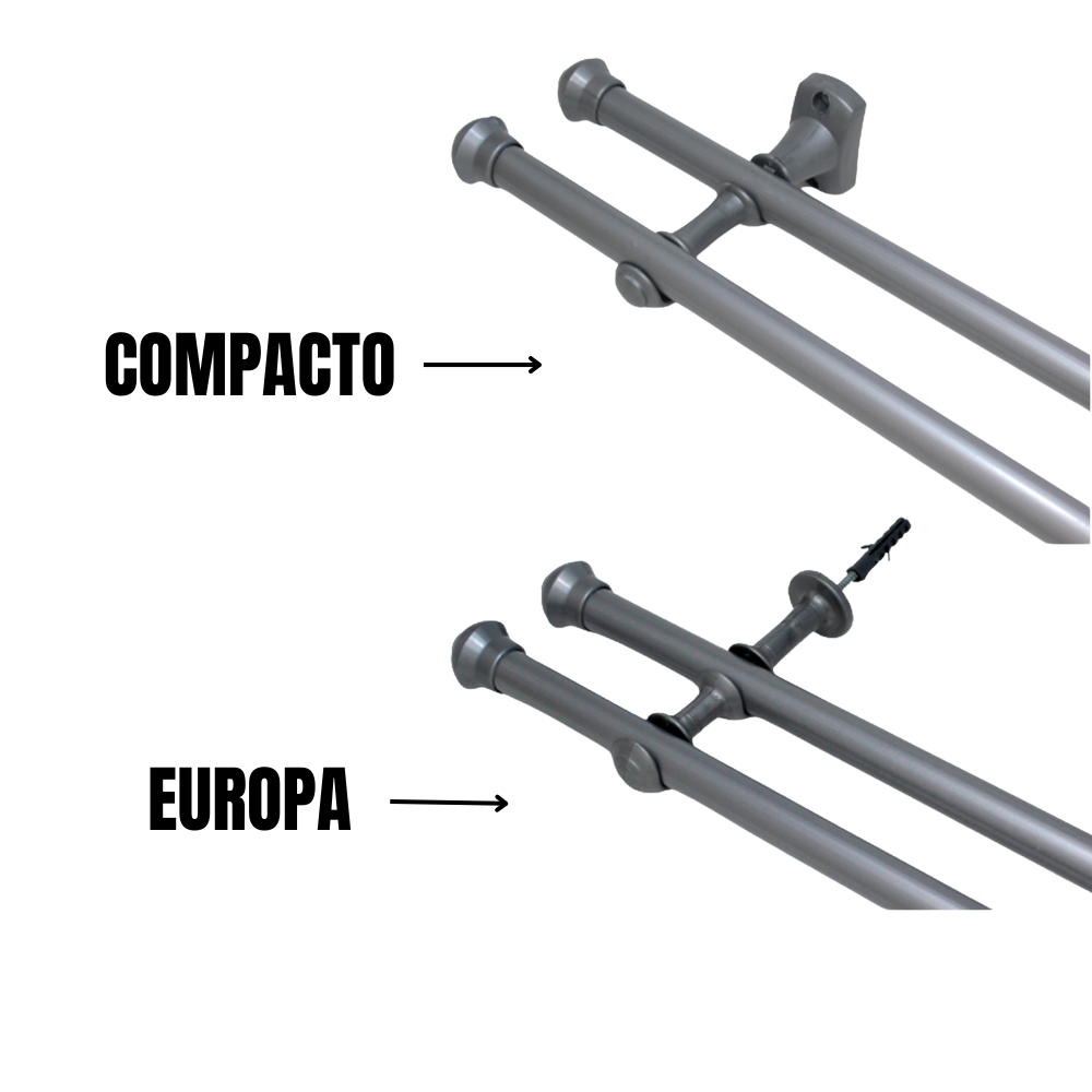 Varão Duplo Para Cortina Cinza 2,00mts 19/19mm Europa/Compacto