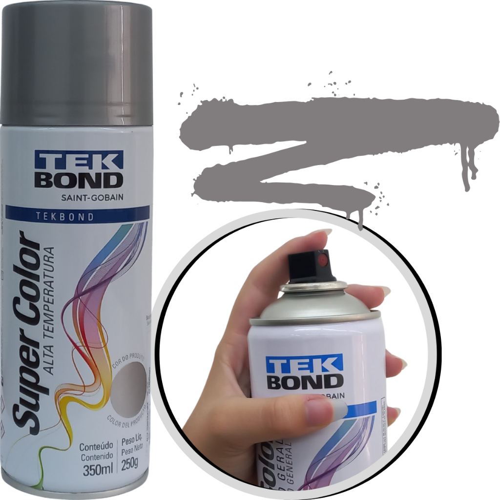 Tinta Spray Super Color Alumínio Alta Temperatura 350ml Tekbond em Oferta na Shopee