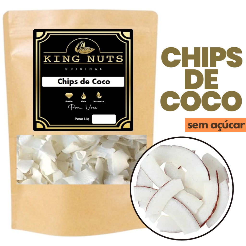 Chips de Coco Sem Açúcar Natural 1kg 500g 200g Premium Raspas Desidratado Em Lascas Granel King Nuts