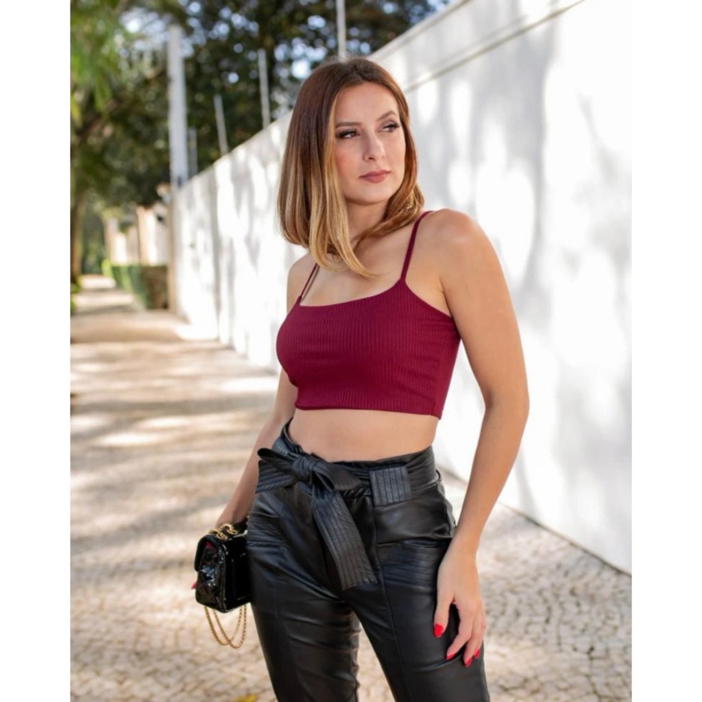 Top Cropeed Canelado Alcinha Com Elastano Varias Cores