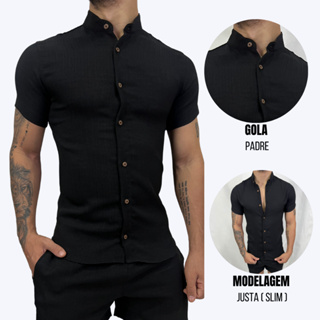 Camiseta Social Manga Curta Gola Padre Com Algodão Masculina Slim Fit Gola Padre Blusa Linho em Oferta na Shopee