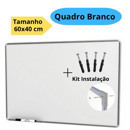 Lousa Branca Quadro Branco 60x40cm MDF Soft Alumínio Para Salas Escritório Reuniões