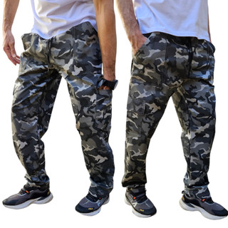 Calça Masculina Cargo Camuflada Verde  Lisa Preta Para Trabalho Pescaria Tática Militar