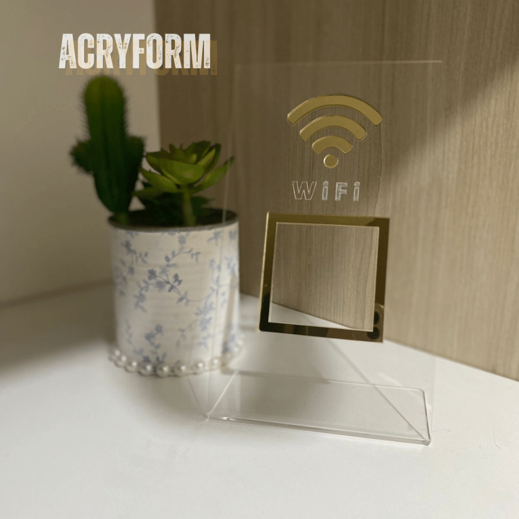 Placa Display de Mesa e Balcão para QR Code WIFI com Base em Acrílico