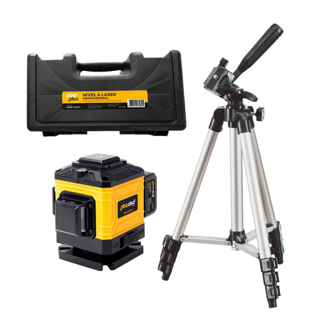 Nível Laser 12 Linhas com tripe Luz Verde 3D Recarregável Autonivelante  Recarregável Controle + Bolsa