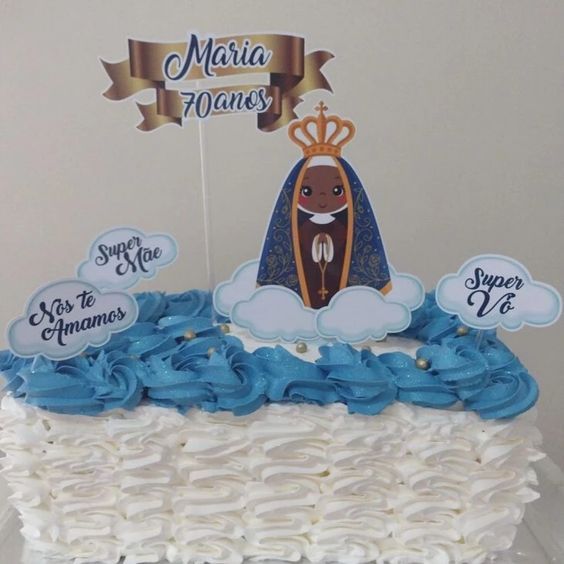 topo de bolo nossa senhora aparecida - topper festa  de aniversário religioso personalizado
