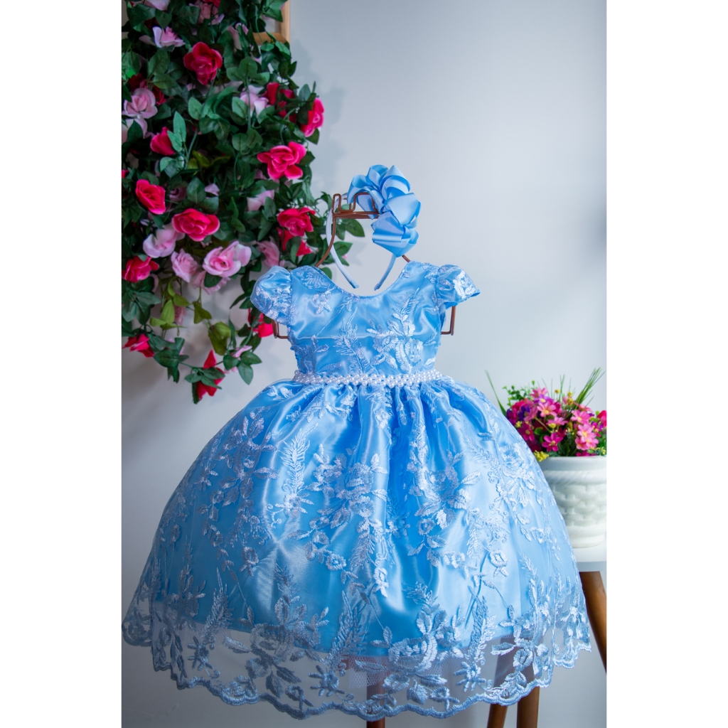VESTIDO INFANTIL JUVENIL AZUL CINDERELA RENDADO PARA PRINCESAS , CASAMENTOS , FESTAS , FORMATURAS E DAMINHAS em Oferta na Shopee