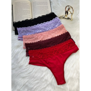 Kit 5 Calcinha Fio Duplo Cós Alto Rendada Cintura Alta em Oferta na Shopee
