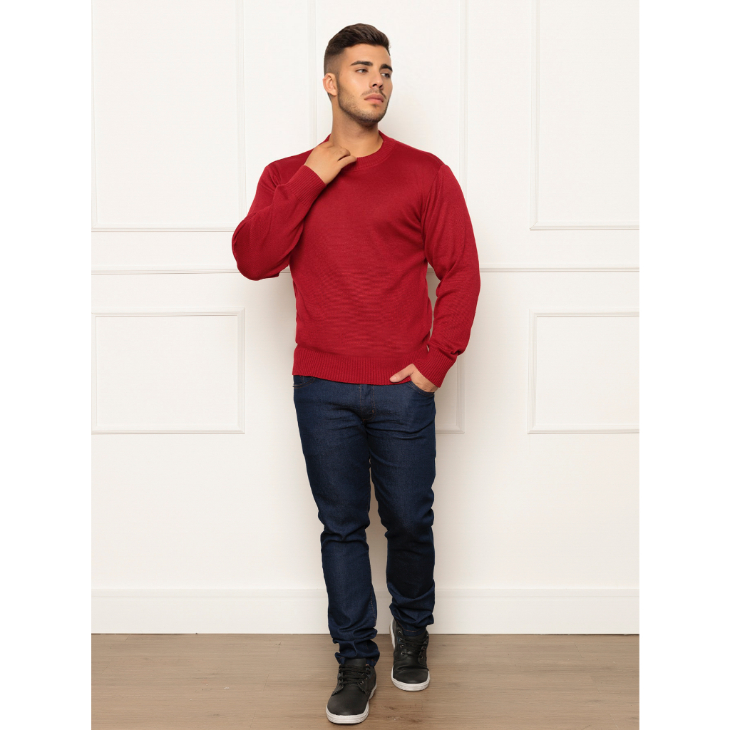 Sueter Masculino Blusa De Frio Tricô Lã Gola Redonda Alta Qualidade