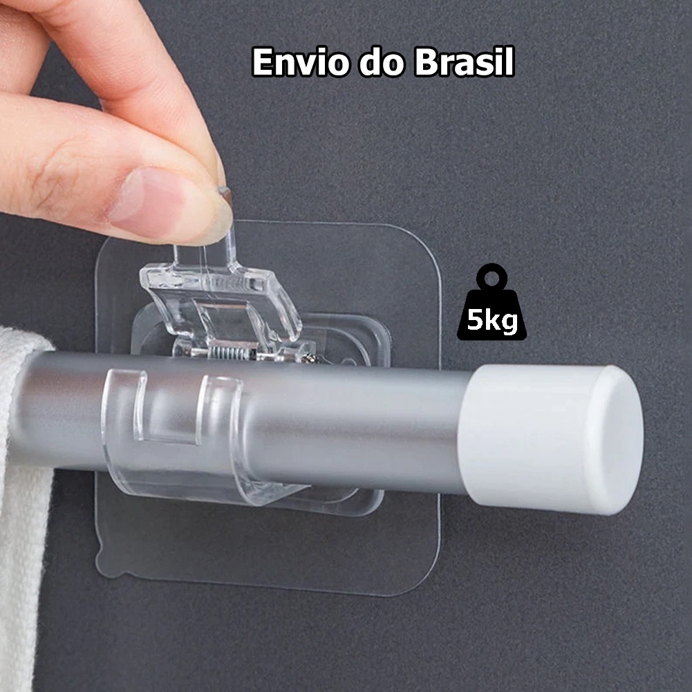 Kit Suporte Varão Cortina Haste Sem Parafusos Adesivo De Parede Resistente 5kg