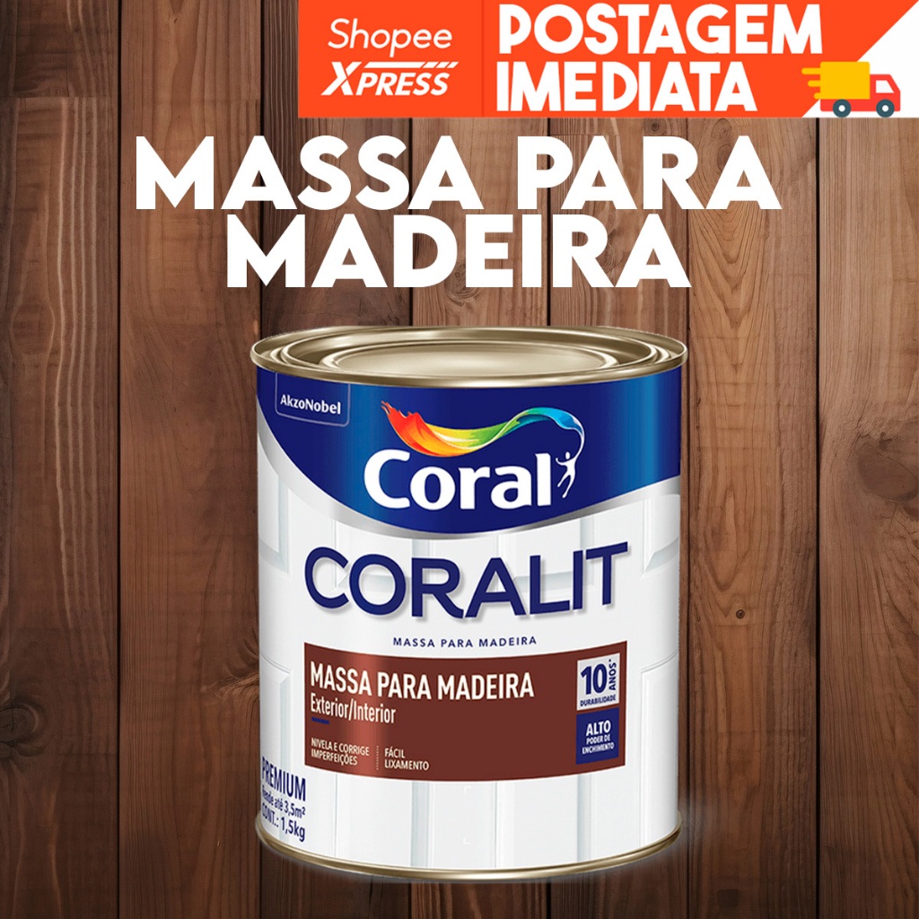 Massa Para Madeira Coralit 1,5kg Branco Coral | Preenche e Nivela
