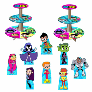 Kit Os Jovens Titãs 2 Baleiros + 8 Totens De Mesa decoração de festa infantil em Oferta na Shopee