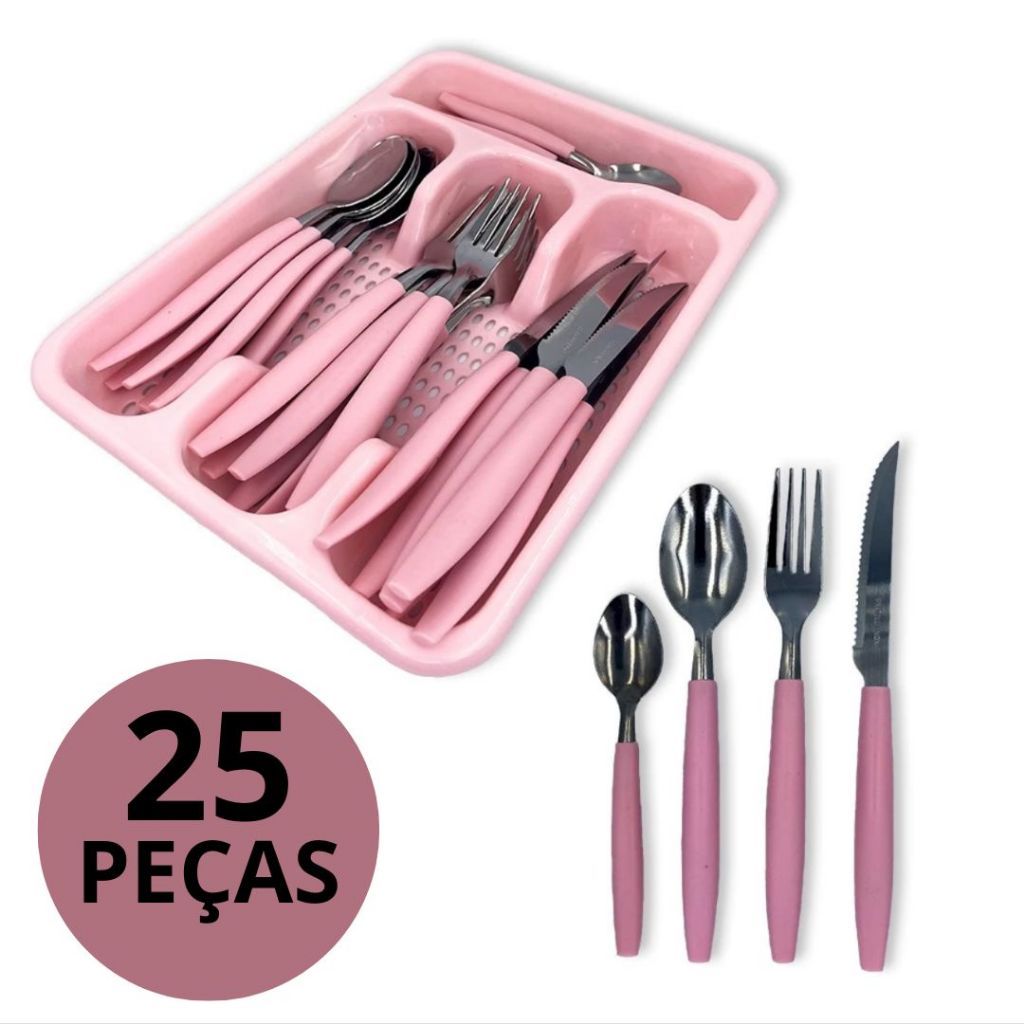 Jogo De Talheres 2, 3 ou 25 Peças Rosa Soft Inox / conjunto de talher / estojo de talher com 2 peças ou 3 peças em Oferta na Shopee