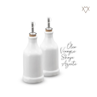 Conjunto 2 Galheteiro Porta Azeite Vinagre Porcelana 270ml Com Adesivos