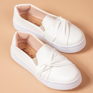 Tenis Feminino Casual Slip On Branco Calce Fácil Detalhe Nó Casual Dia a Dia Moderno Jaqueline Costa em Oferta na Shopee