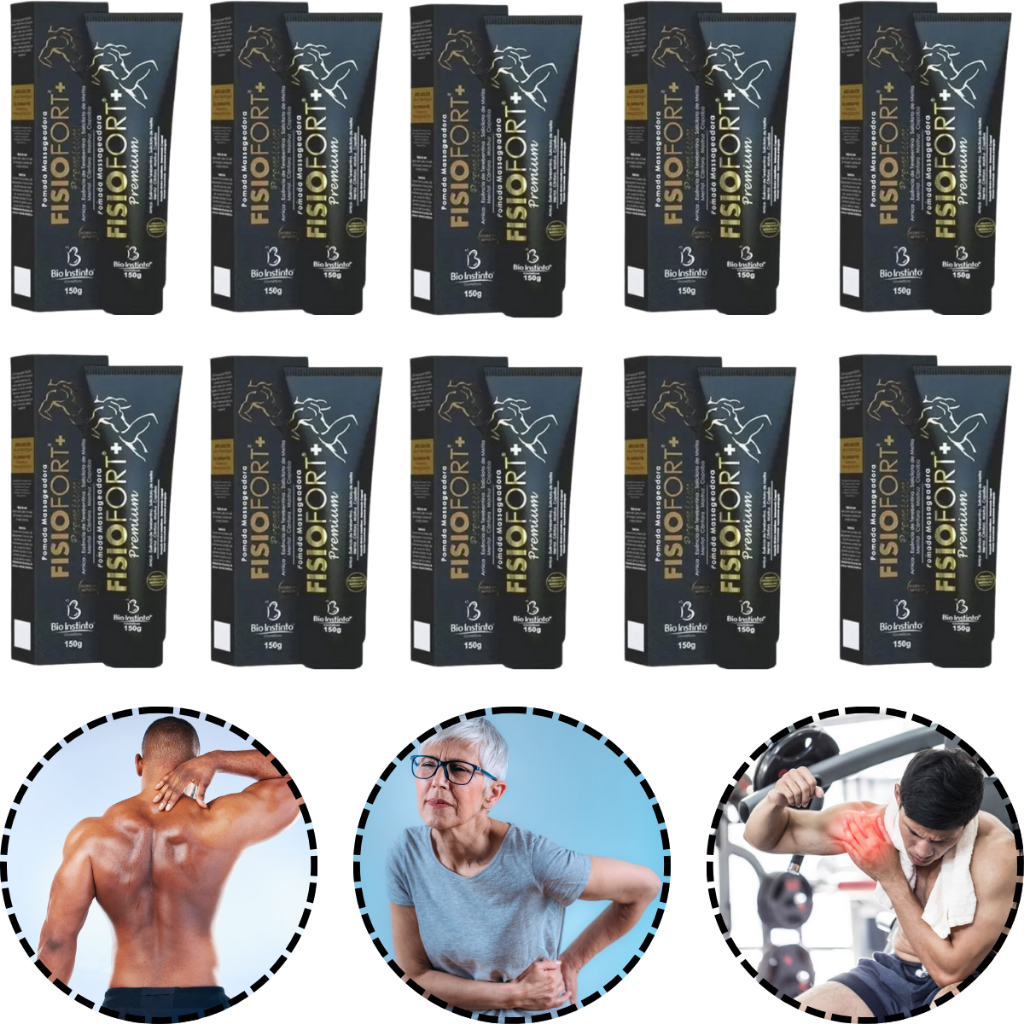 Combo 10 Pomadas Fisiofort Preta Premium Relaxante Intensivo 150g Bisnaga
