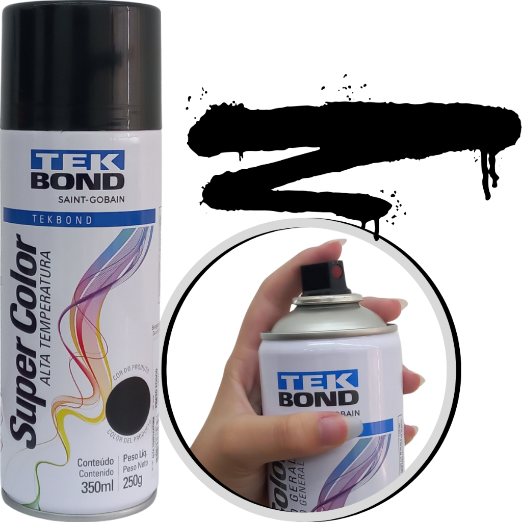 Tinta Spray Super Color Preto Fosco Alta Temperatura 350ml Tekbond em Oferta na Shopee
