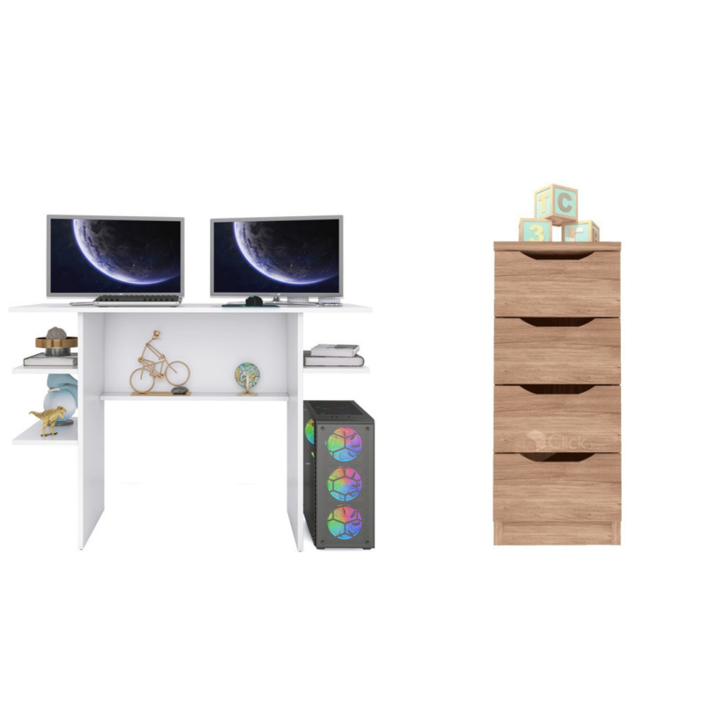 Conjunto Para Quarto Sala Comercial Escritório Home Office Mesa Espaçosa  Mias Gaveteiro Multiuso