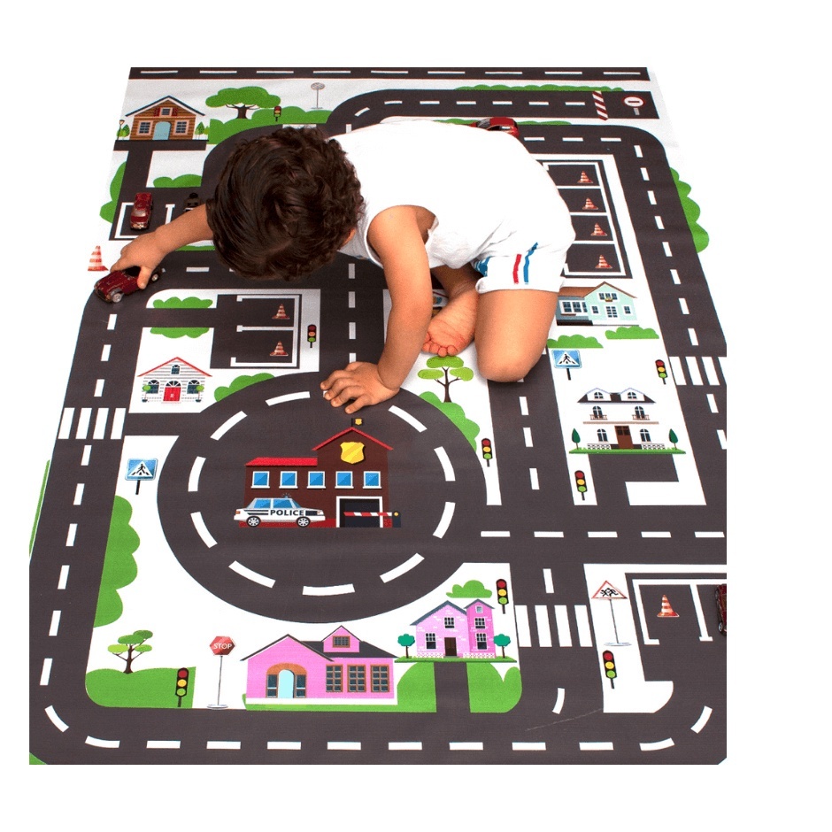 Pista de Carrinho Hotwheels Tapete em Lona Infantil Cidade 100x65