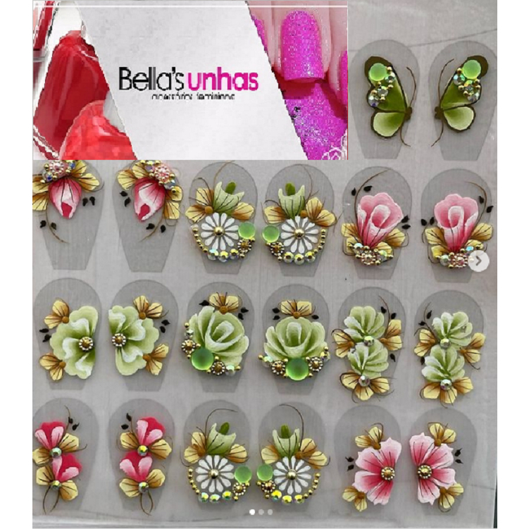 Adesivos para unhas, cartelas artesanais  jóias strass pedrarias cartelão com 20 adesivos de luxo