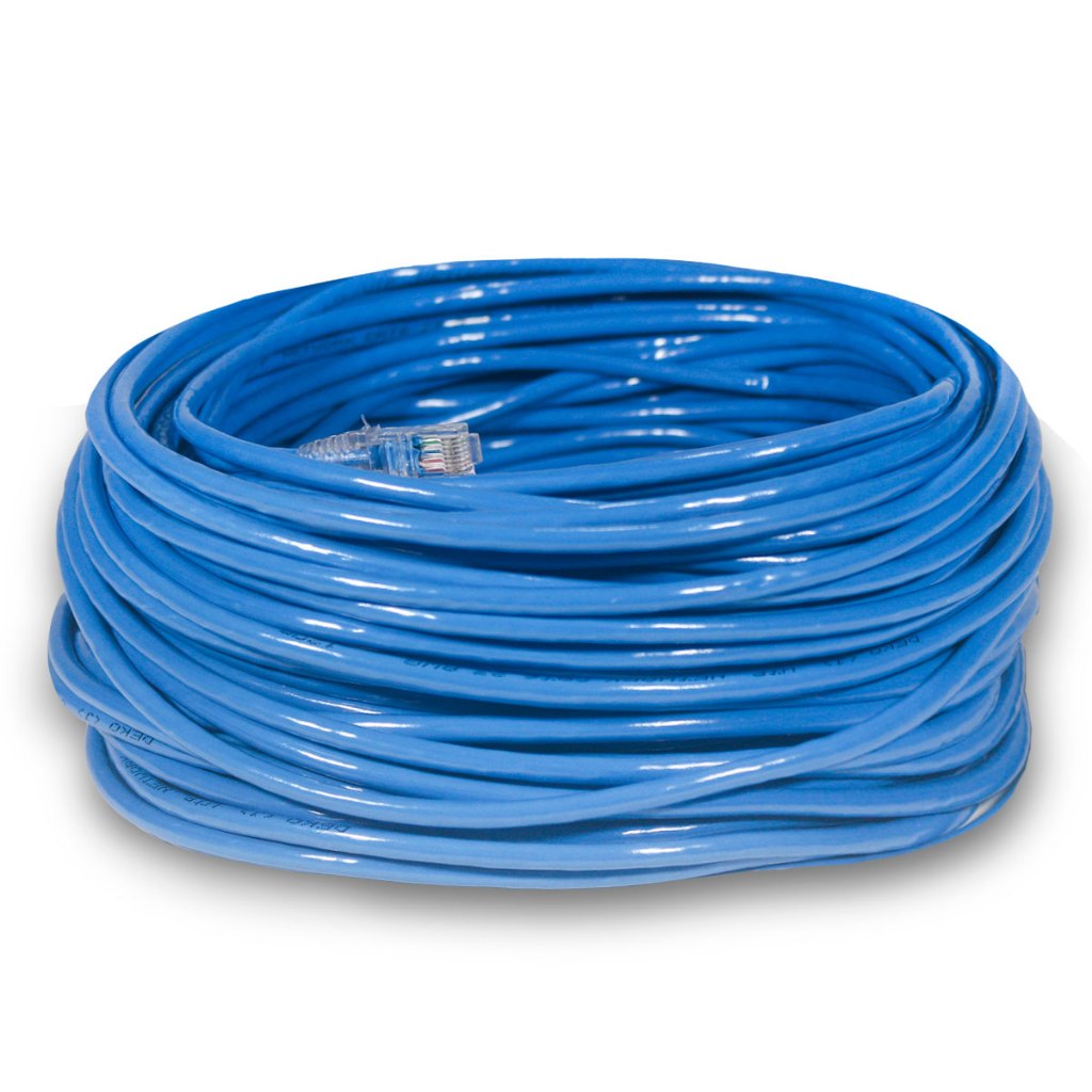 Bobina Cabo de Rede Ethernet CAT5e 100 Metros 100m Azul Internet com RJ-45 Crimpado Testado