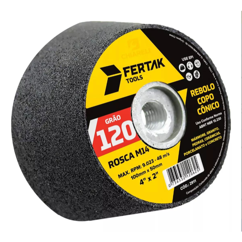 Rebolo Copo Conico 100x50 Grão 120 M14 Fertak  Cód. 2911
