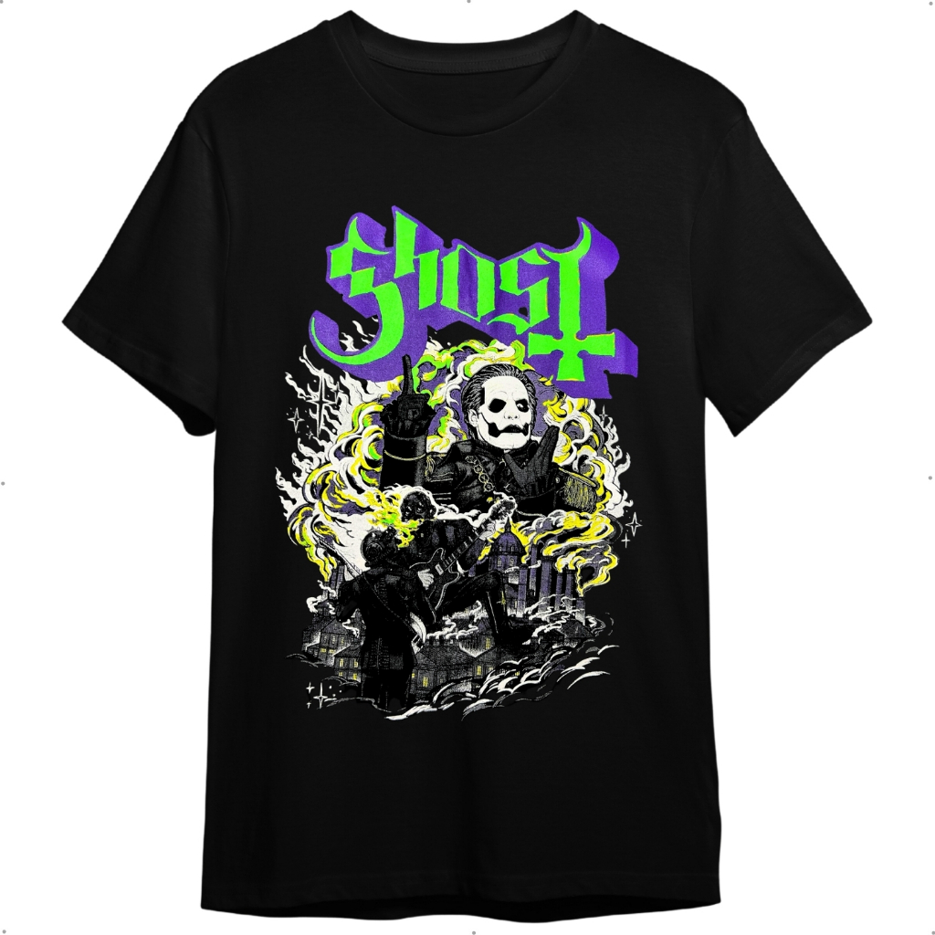 Camiseta Ghost Heavy Metal Preta Banda De Rock Masculina E Feminina (Unissex) 100% Algodão Tamanho Plus G1 G2 G3 Camisa Blusa Infantil Adulto