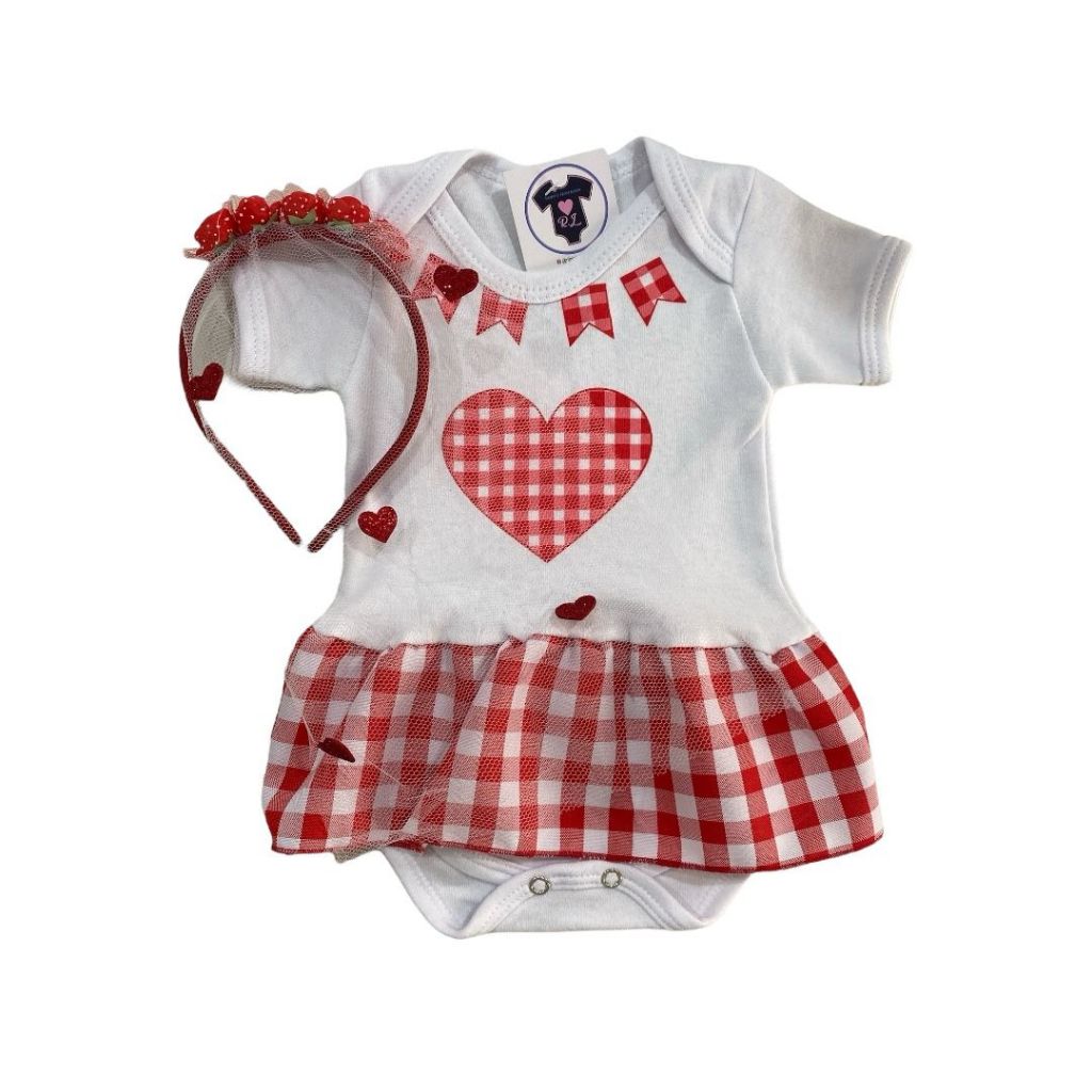 Body Bebe -  Festa Junina  Noiva  + Tiara com Véu  - Temático-Mesversário