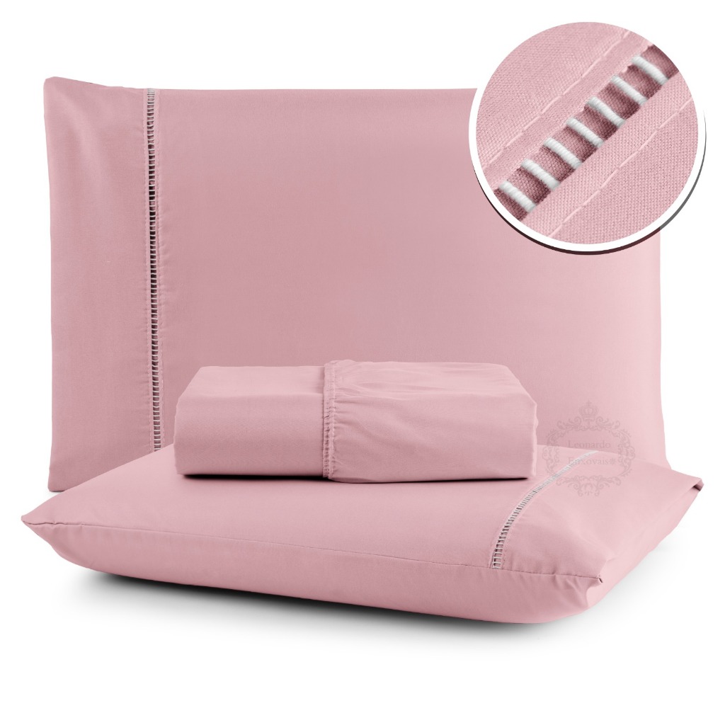 Kit Jogo De Lençol Casal 03 Peças 400 Fios Fronha Ponto Palito