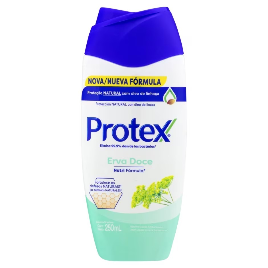 Sabonete Líquido Antibacteriano com Óleo de Linhaça Erva-Doce Protex Frasco 250ml