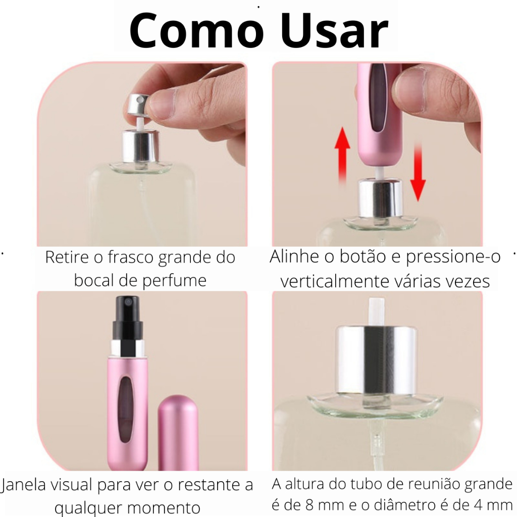Frasco de Perfume Spray Porta Perfume Mini de Bolsa Portátil Recarregável 5ML