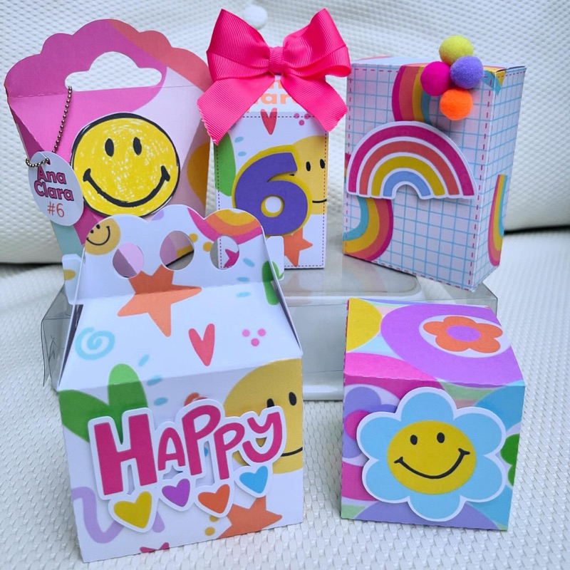 Caixa Personalizada Festa Colorida VSCO Girls Smile Good Vibes Kit 10 unidades