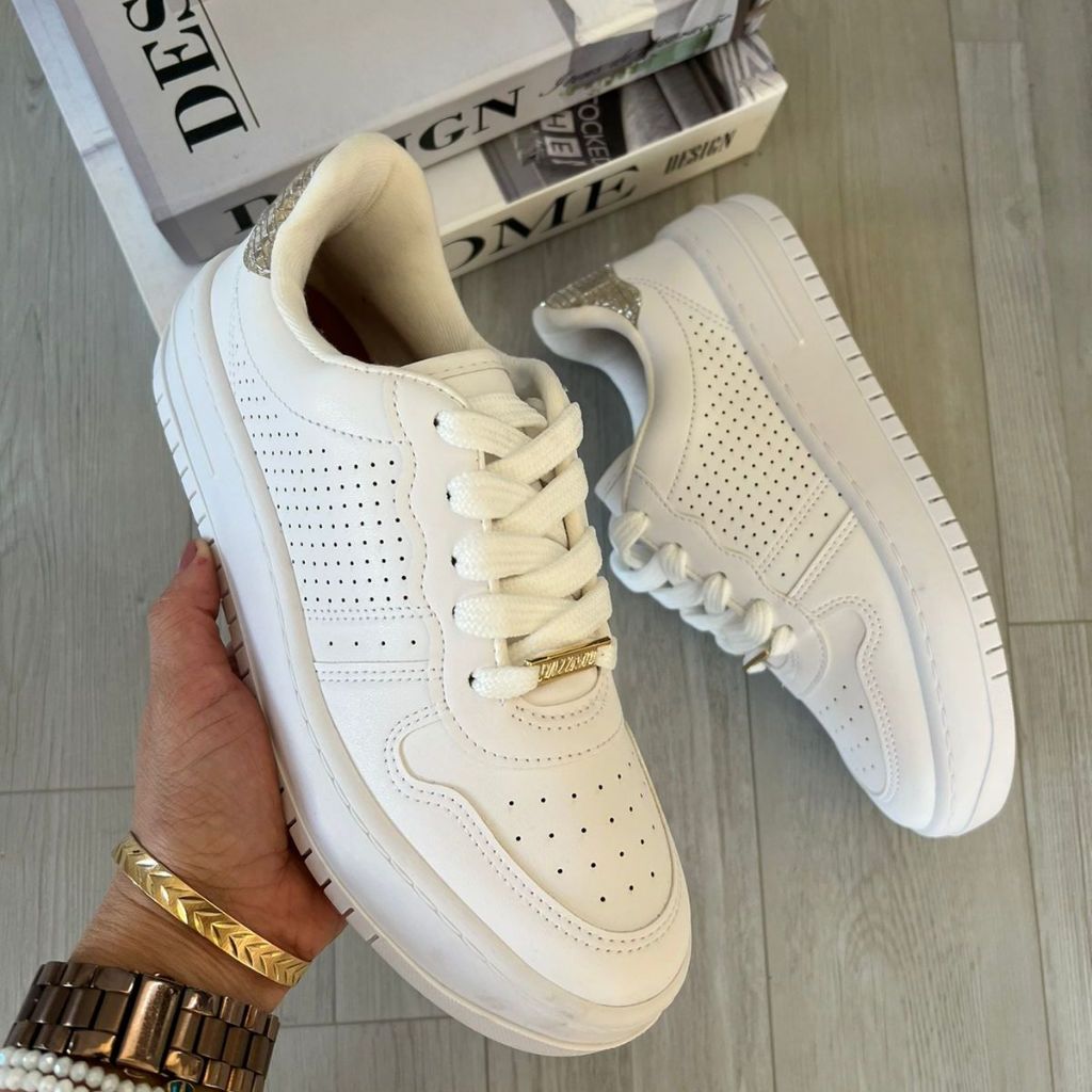 Tênis Plataforma Feminino Vizzano Perfuros Branco Conforto