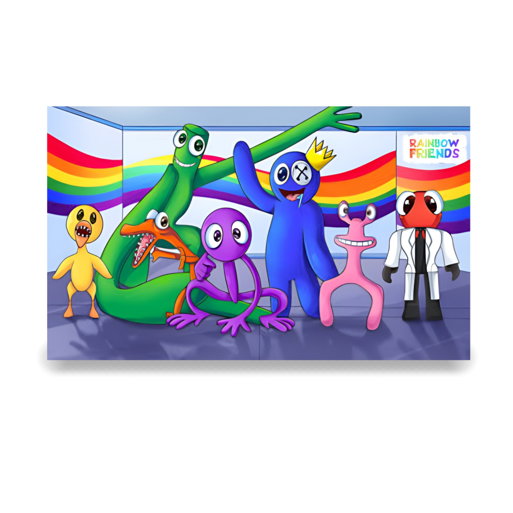Rainbow friends painel retangular 5x3 roblox amigos arco íris azul babão