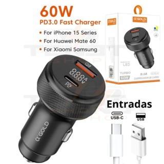 Carregador Veicular 60W Turbo USB e Tipo C Led Fonte Carro Automotivo Original em Oferta na Shopee