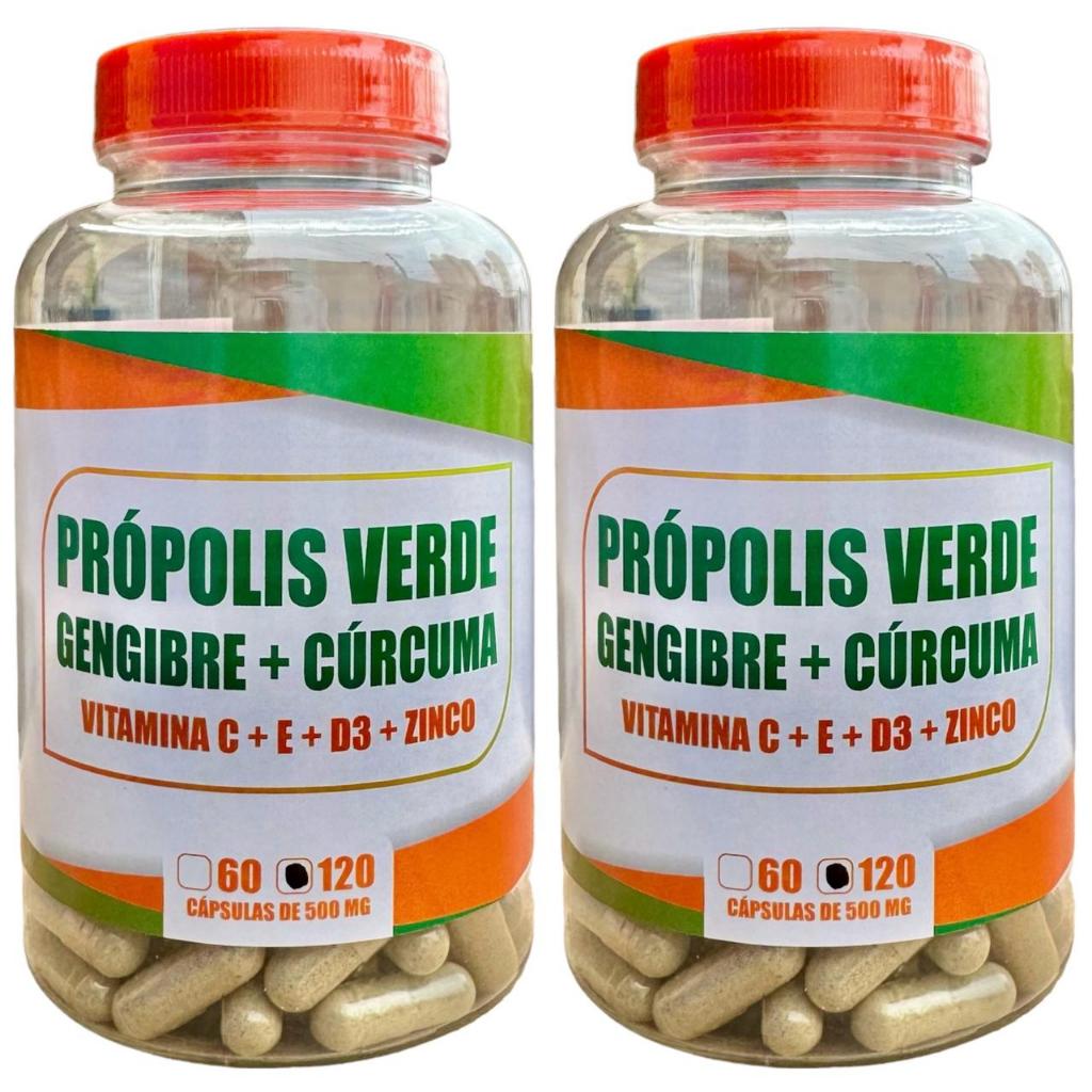 VIVA - Própolis Verde + Gengibre + Cúrcuma - Vitamina C + E + D3 + Zinco 120 Cápsulas (cada) 500mg