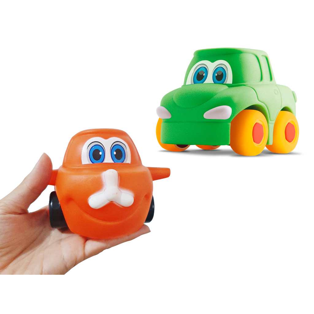2 Carrinho para Bebê Caminhonete Avião Hélice Com Rodinhas Em Vinil Não Quebra Soft Borracha Macio Rodas Livres Presente 1 Ano Silmar