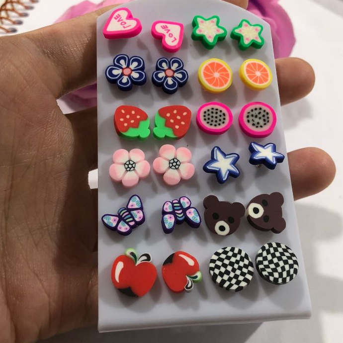 Kit 12 Pares de Brincos Infantil Fruta/animal colorido atacado em Oferta na Shopee