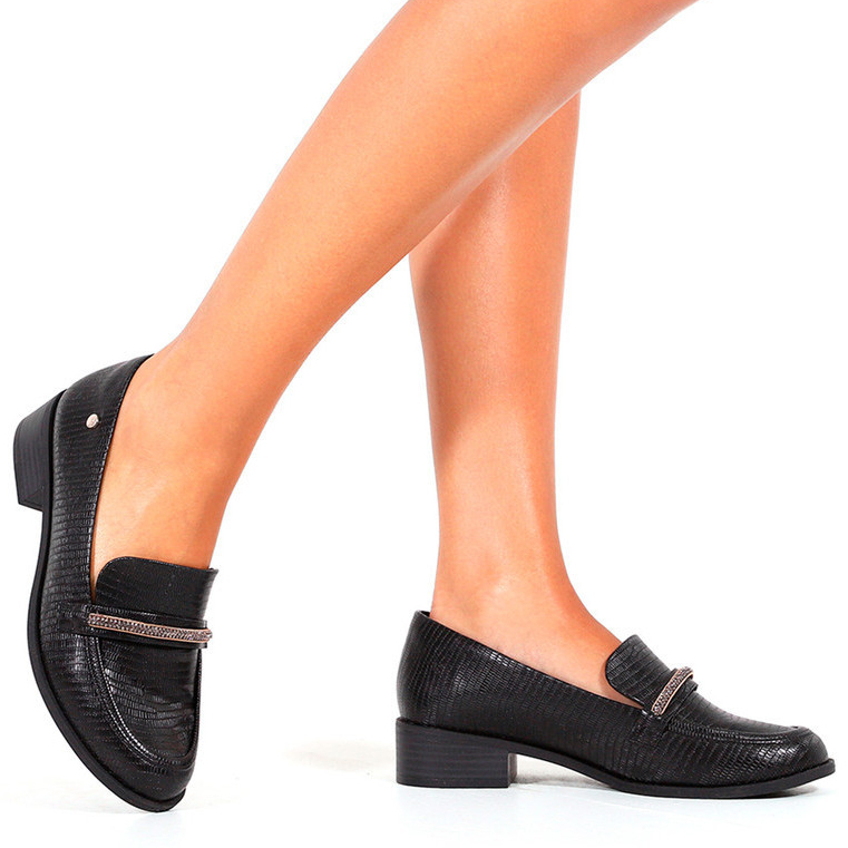 Mocassim Feminino Textura Preto Strass Ramarim 2416102-1 em Oferta na Shopee