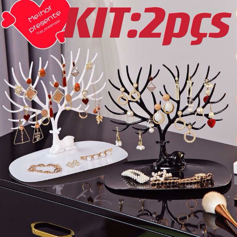 Porta Joias árvore KIT:2pçs Para Brincos Colares Bijuterias Em Formato De Cervo Com Árvore Para Decoração De Casa E Loja em Oferta na Shopee