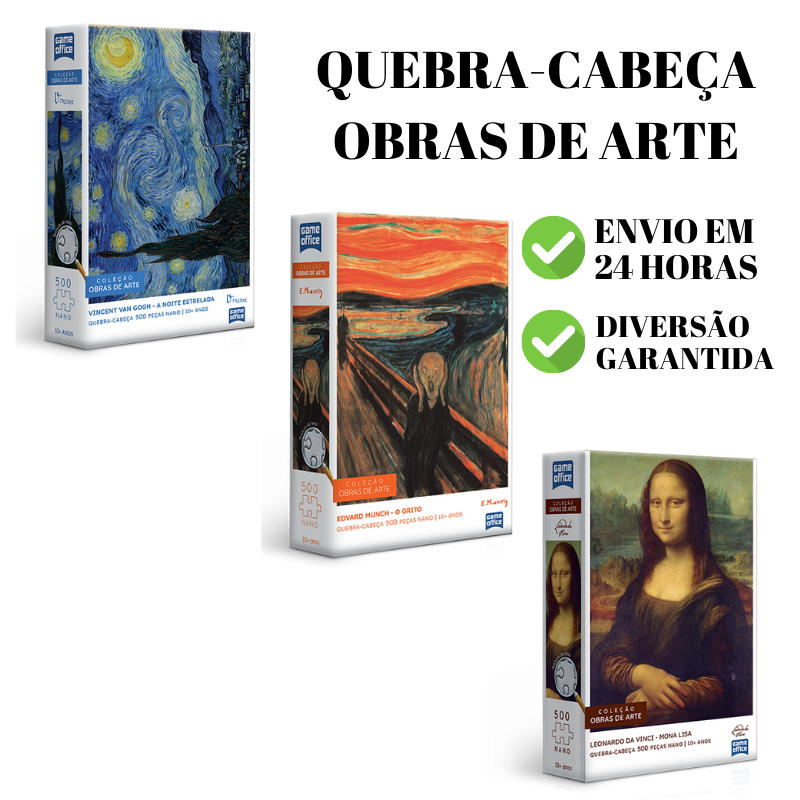 Quebra-Cabeça Puzzle Kit Obras de Arte 3X500 peças Nano – Mona Lisa, O Grito e A Noite Estrelada -