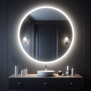 Espelho Redondo 40Cm X 40Cm Lapidado com LED COM FONTE  Decoração Espelho Para Banheiros em Oferta na Shopee