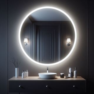 Espelho Redondo 40Cm X 40Cm Lapidado com LED COM FONTE  Decoração Espelho Para Banheiros em Oferta na Shopee