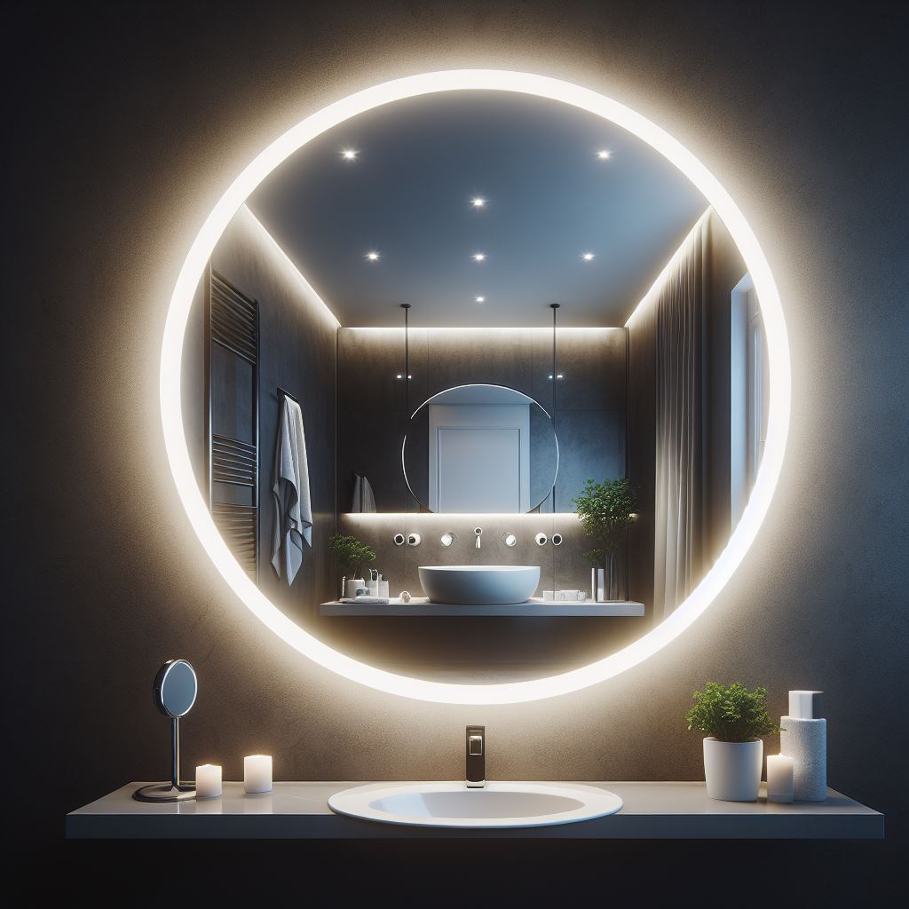 Espelho Redondo 50Cm X 50Cm Lapidado Com LED C/ FONTE  Decoração  Banheiros Sala em Oferta na Shopee