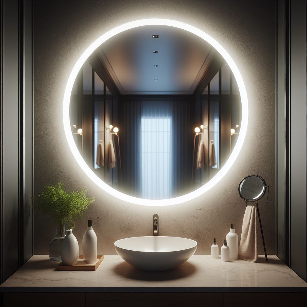 Espelho Redondo 60Cm X 60Cm Lapidado Com LED C/ FONTE  Decoração Para Sala Banheiro Quarto em Oferta na Shopee