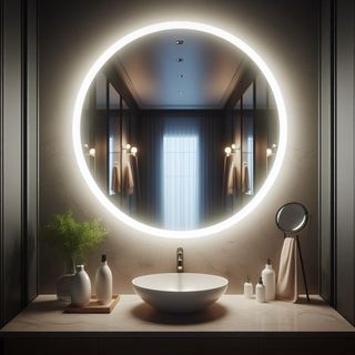 Espelho Redondo 60Cm X 60Cm Lapidado Com LED C/ FONTE  Decoração Para Sala Banheiro Quarto em Oferta na Shopee