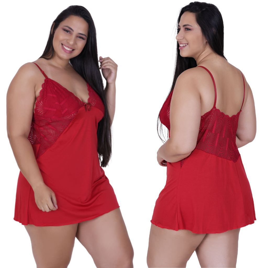 PROMOCAO Camisolas Sexy Renda 50, 52, 54 Plus Size Roupa De Dormir Camisola Vestido