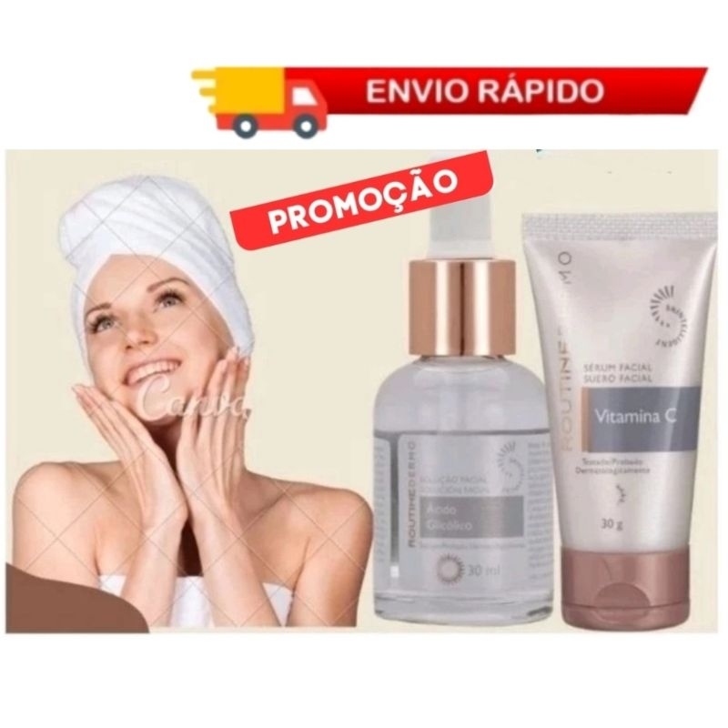 KIT UNIFORMIZAÇÃO DO TOM DA PELE -Ácido Glicólico+ Sérum Vitamina C Routine Dermo Hinode