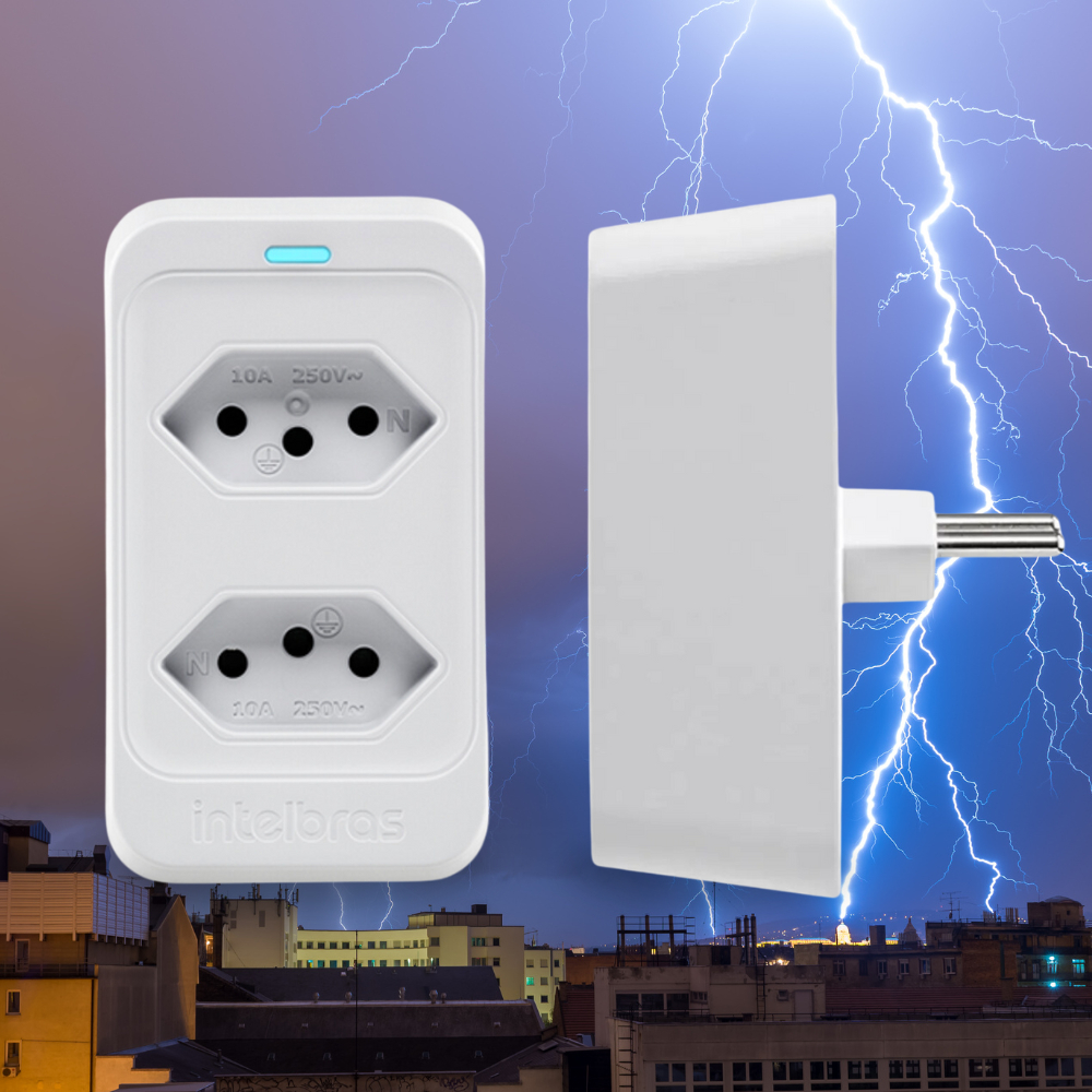 Anti Surto Tomada De Proteção Elétrica Intelbras Eps 302 Bivolt Branca 3 Pinos Dispositivo Anti Curto Circuito