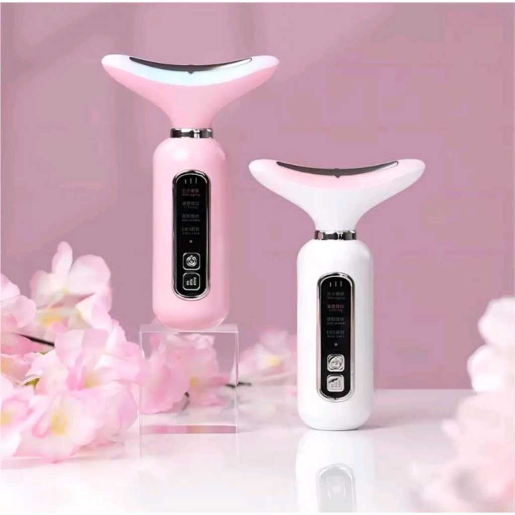 HYQ1953 Massageador Aparelho De Beleza Para Pescoço Facial Com Vibração de Ondas Luminosas Anti-Rugas Remoção Dupla Quei